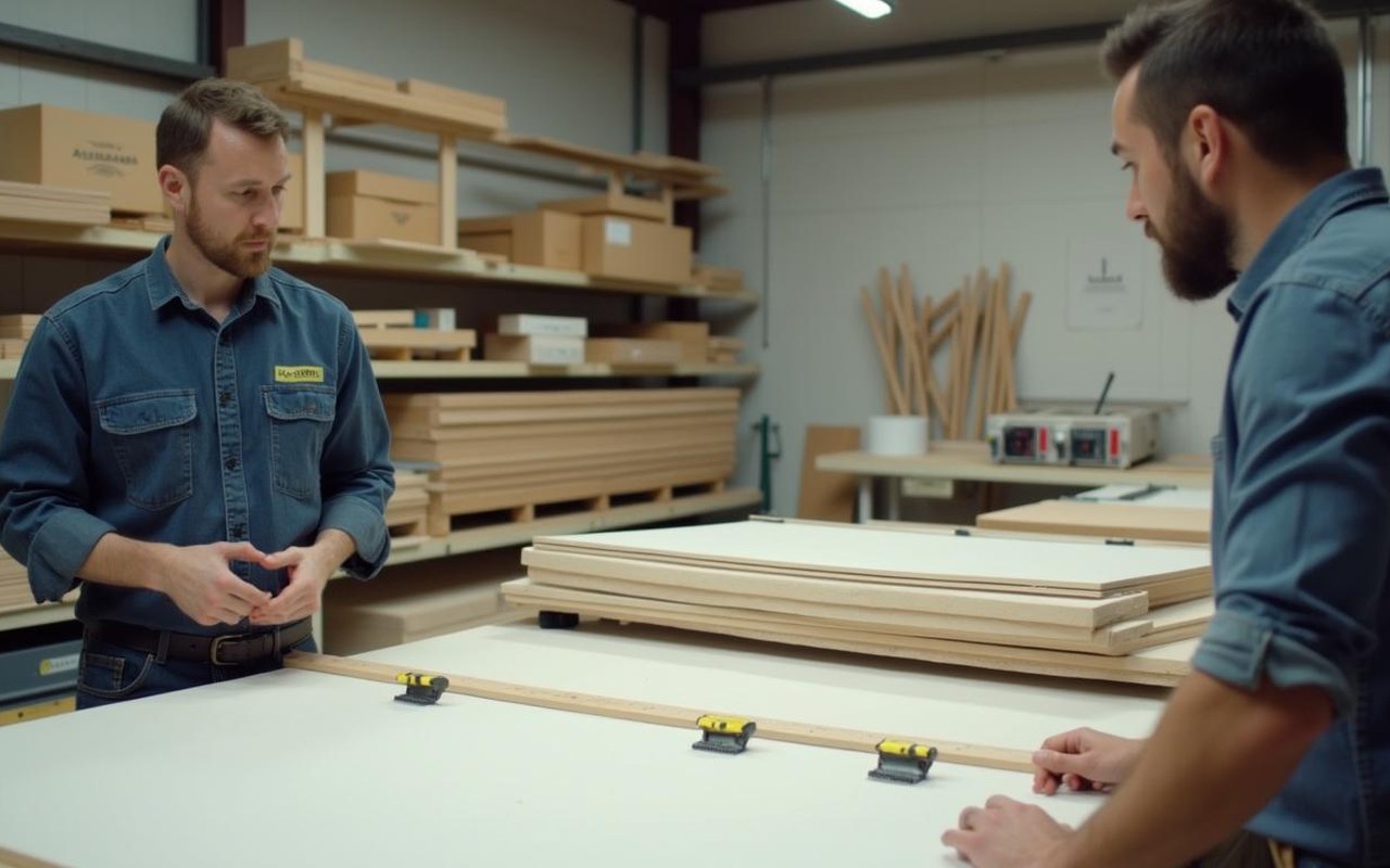 Espace de découpe Castorama avec mousse et outils de découpe disponibles.