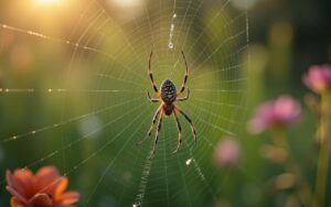 Araignée tissant sa toile dans un jardin français, illustrant son rôle écologique.