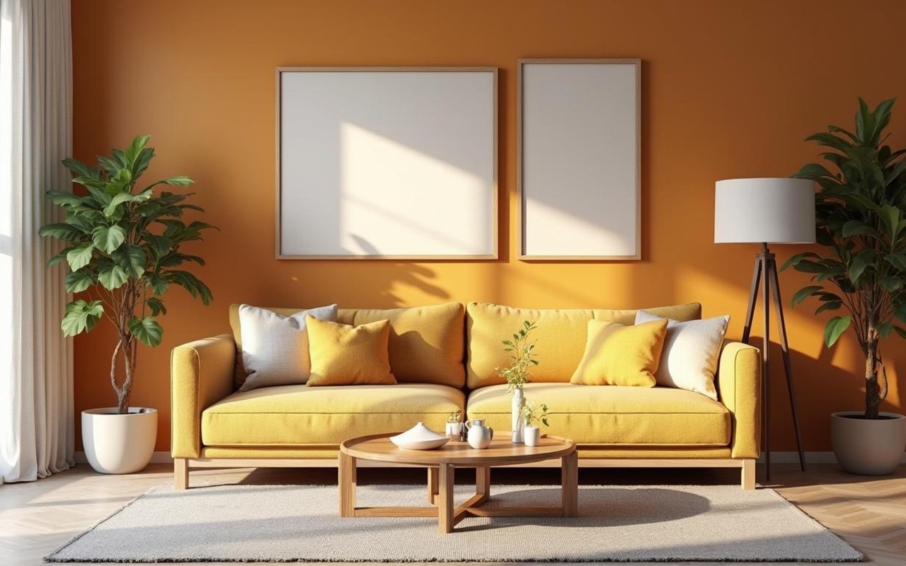 Intérieur moderne avec une décoration équilibrée et harmonieuse, respectant la règle des couleurs.
