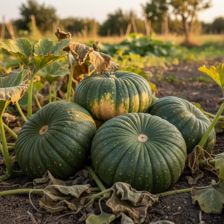 Illustration réaliste sur Courge musquée de Provence reste verte : maturité et récolte