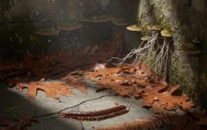 Mille-pattes dans un coin sombre de la maison, symbole d'équilibre écologique.