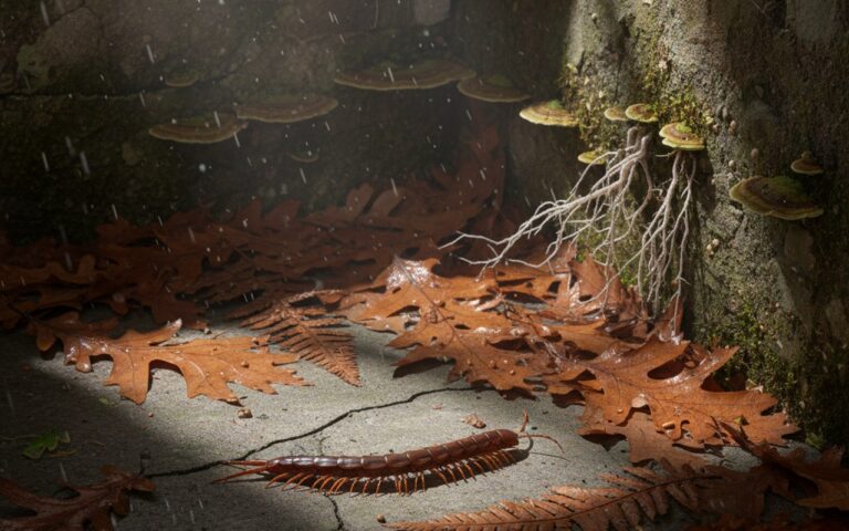 Mille-pattes dans un coin sombre de la maison, symbole d'équilibre écologique.