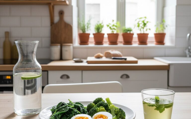 Repas sain avec des œufs et des légumes cuits à la vapeur pour le régime œuf.