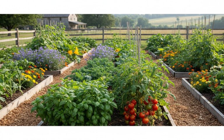 Jardin potager illustrant des associations de légumes bénéfiques et à éviter.
